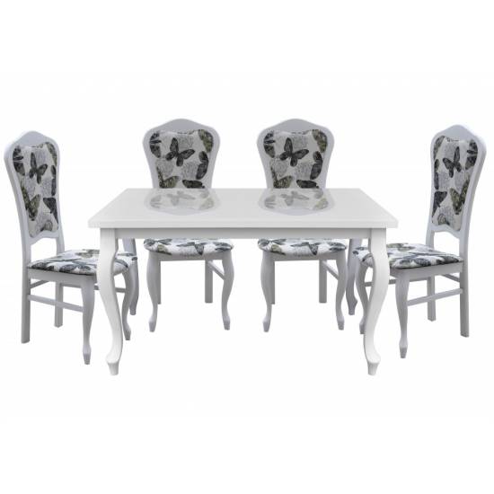 stół brillant 2 i 4 krzesła w tkaninie: butterfly 02